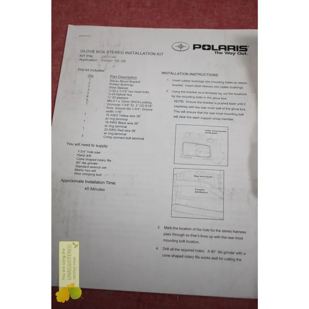 Polaris Glove Box Stero Radio Mount Installation Kit 2877140
